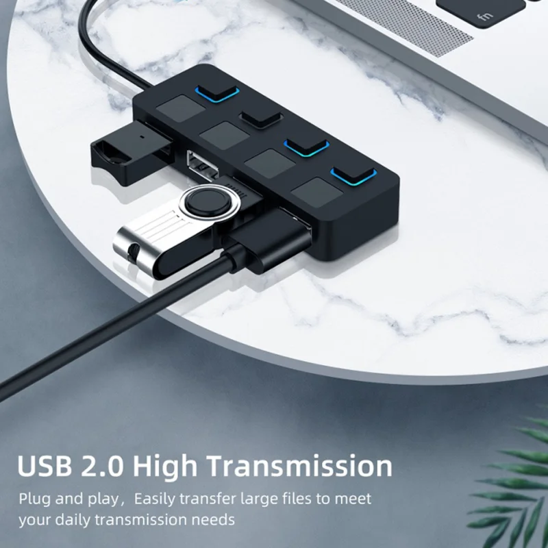 

Usb 2.0 Hub 4 Ports Expansion Dock Power Adapter with Led Indicator Power Switch Usb Splitter Flash Drive for Laptop Macbook