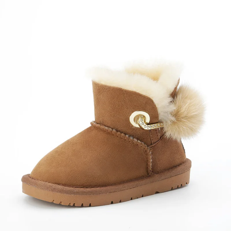 

Real Sheepskin Wool Handmade Cute Style Girls Boots Winter Slip-On Children Non-Slip Ankle Boots Warm Kids Snow Boots