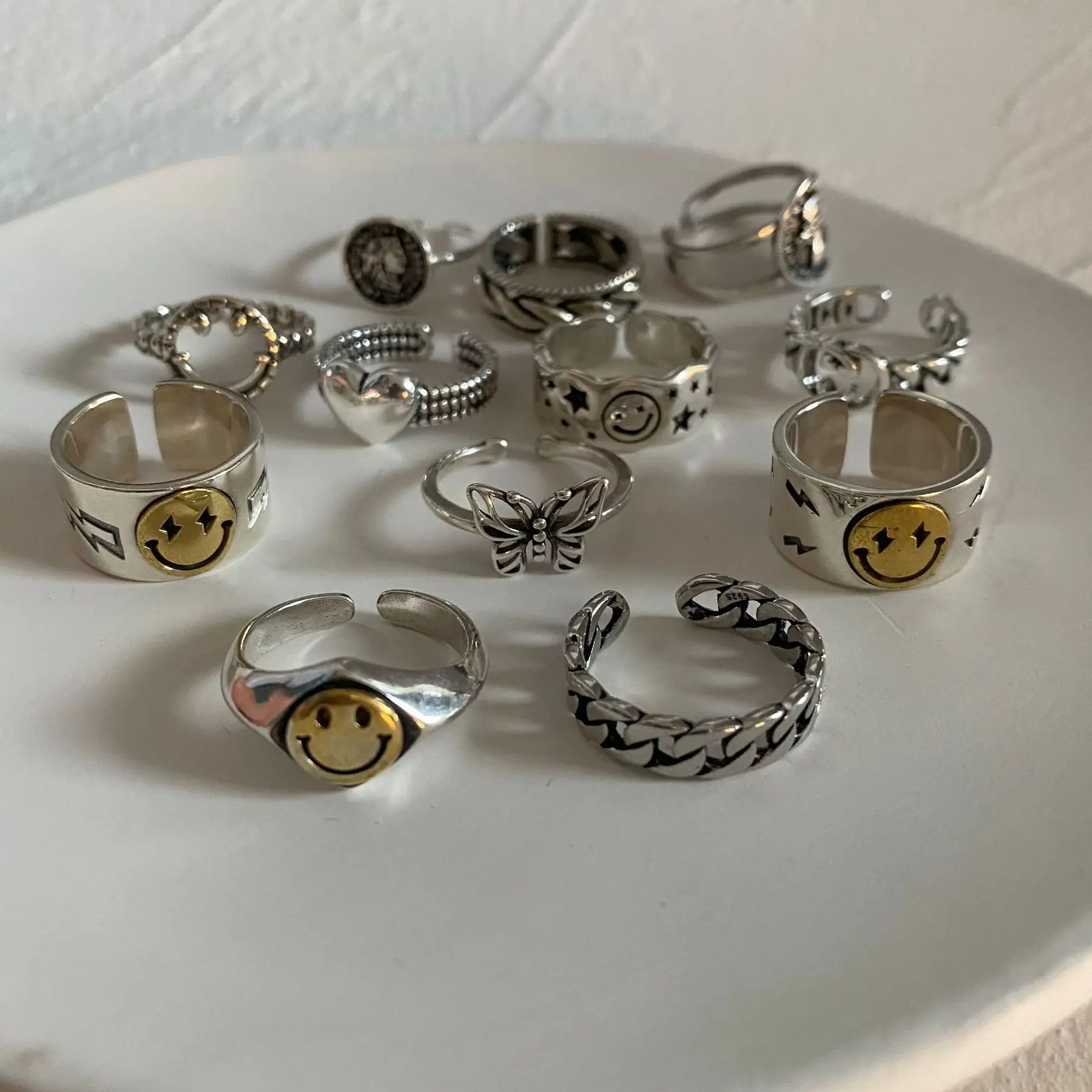 

Vintage Silver Color Adjustable Rings for Women Men Ancient Geometric Opening Rings Punk Hip Hop Female Fashion Jewelry 9