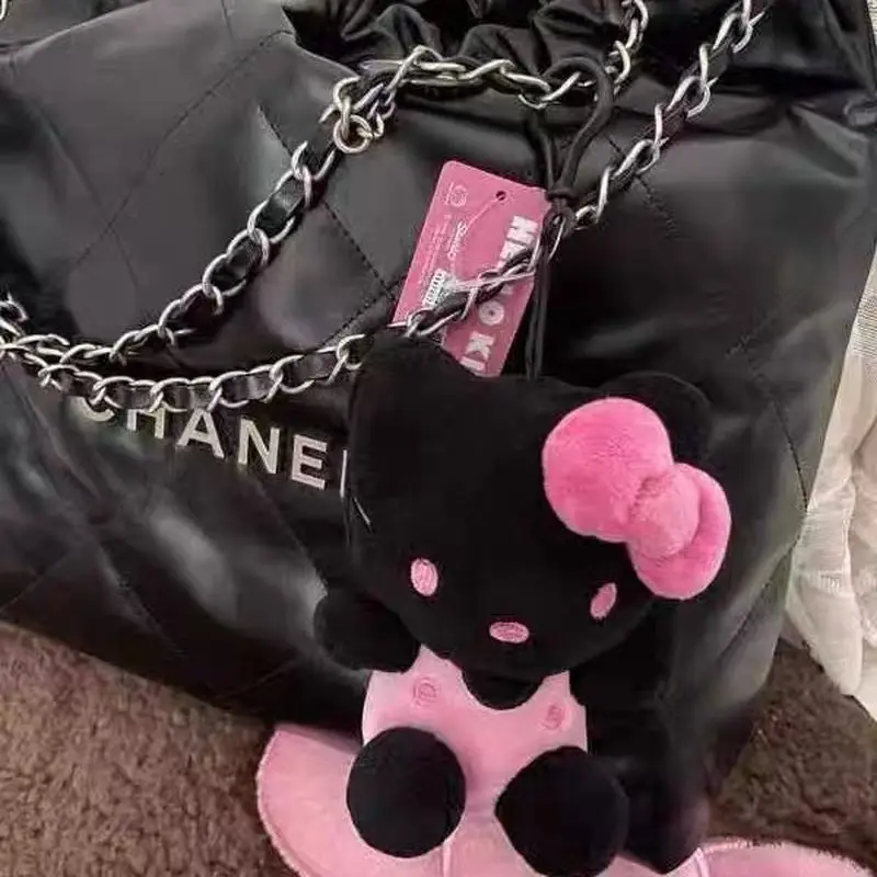 Подвеска в виде плюшевой сумки Милая Черная кожа бант кошки брелок Yk2 мягкая