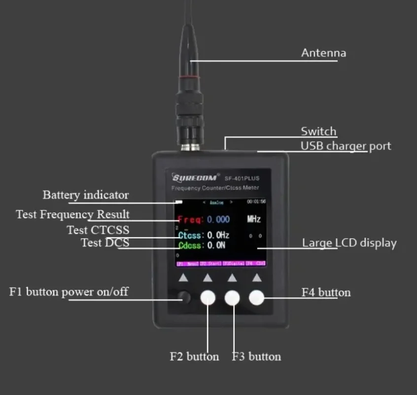 Фото SURECOM SF-401 Plus Частотомер SF401plus 27 МГц-3000 МГц Портативный радиосканер CTCSS/DCS Декодер DMR Цифровой тестер №4