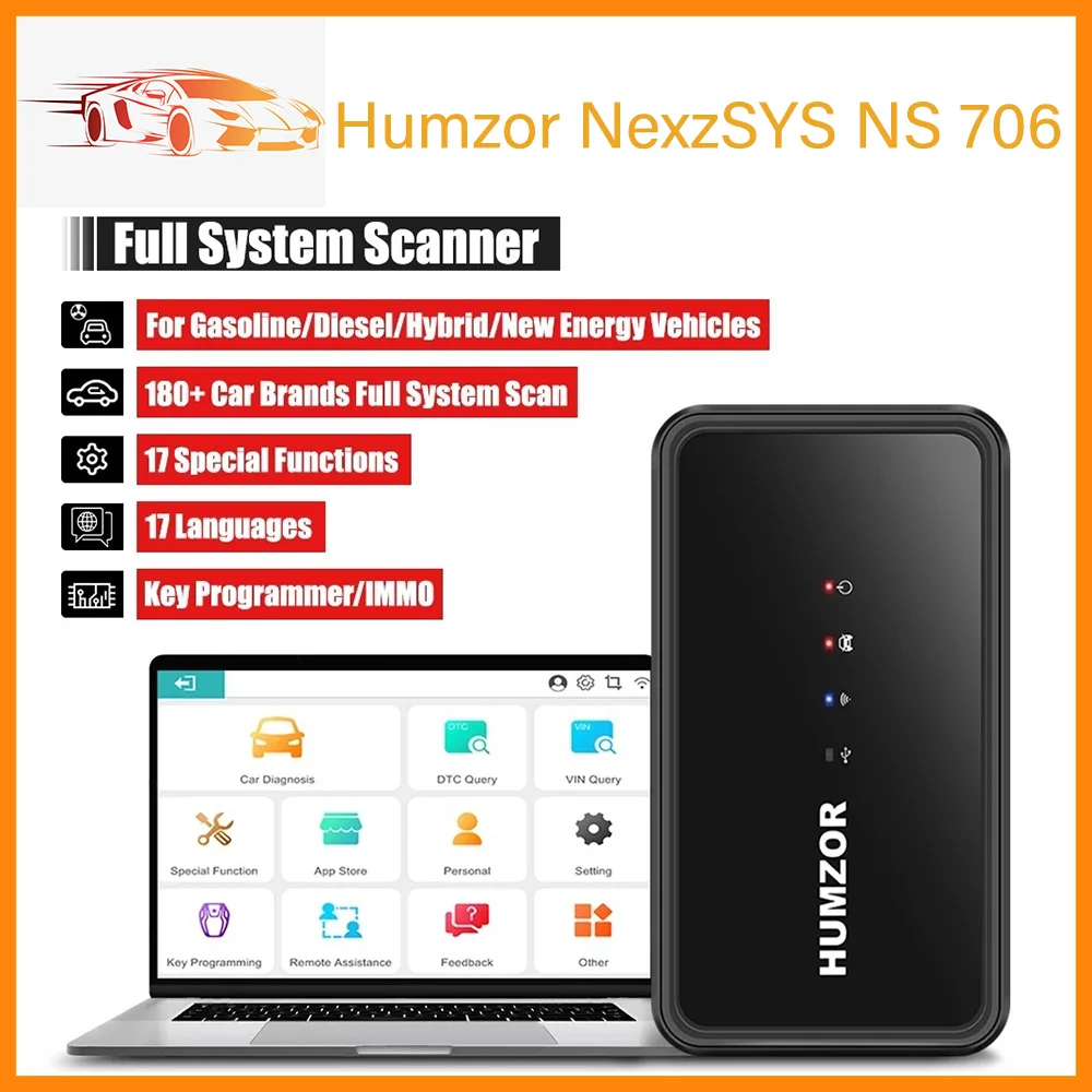 

Humzor NexzSYS NS 706 OBD2 Scanner OBD 2 Full System Car Diagnostic Tool 17 Reset Services ECU Key Programmer PK Thinkdiag 2