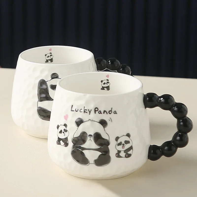 

Cute Relief Panda Ceramic Cup High Appearance Level Cartoon Mug with Hand Gift Household Coffee Breakfast Milk Tumbler Cups