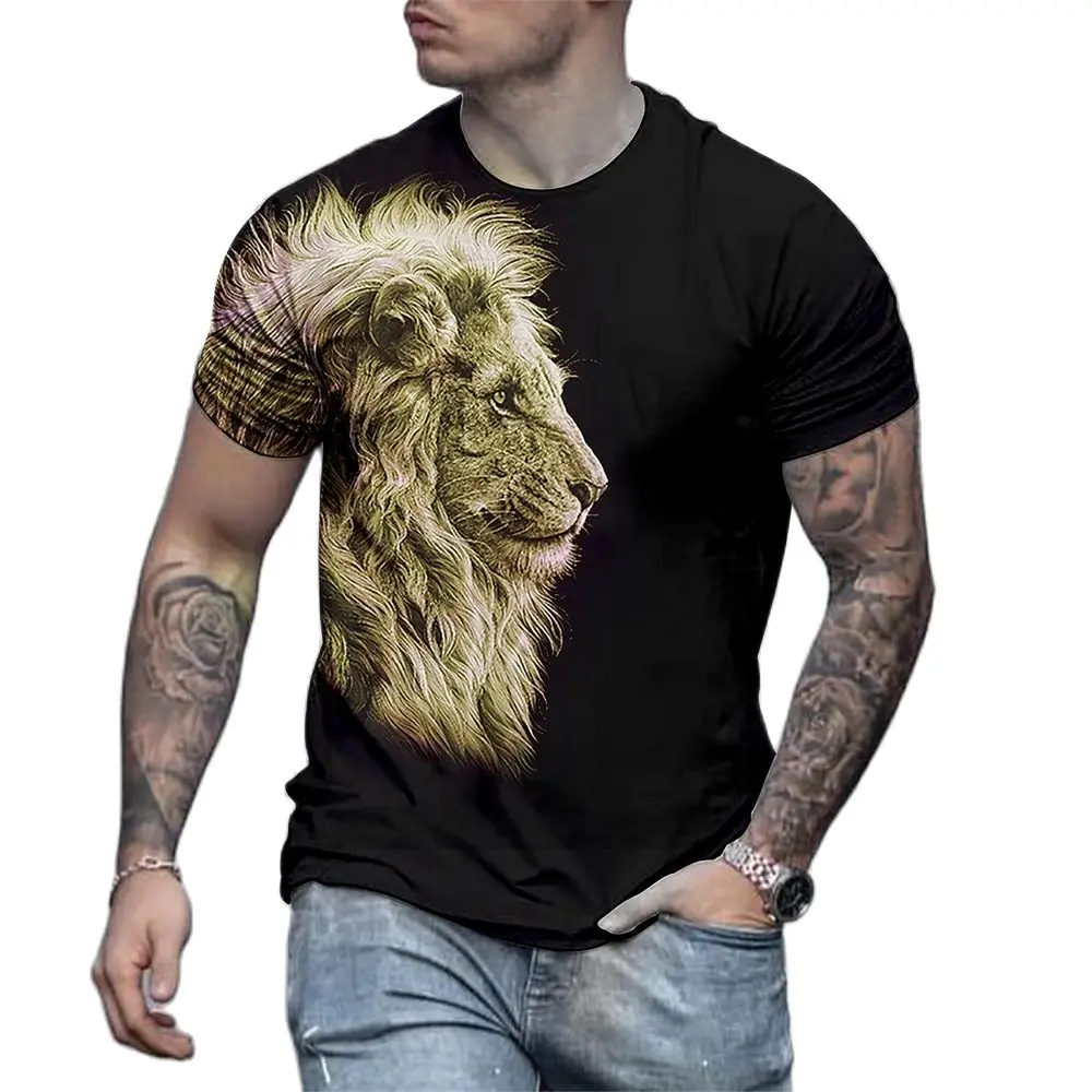 

Мужская Повседневная футболка с рисунком льва, рубашка большого размера с круглым вырезом и короткими рукавами, уличная одежда, весна-лето 2023
