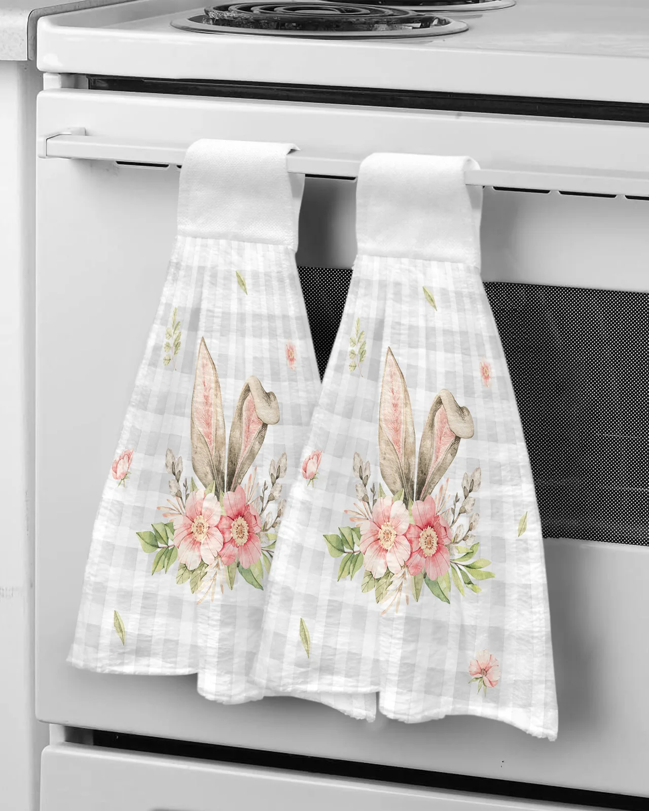 

Easter Bunny Flower Grey Plaid Bathroom Hand Towel Kitchen Tools Absorbent Hand Towels Custom Hanging Wipe Towel Soft Hand Cloth