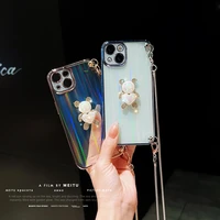 crossbody lanyard protective case for iphone 11 12 13 shockproof love pearl bear case for iphone 13 12 11 pro max phone case