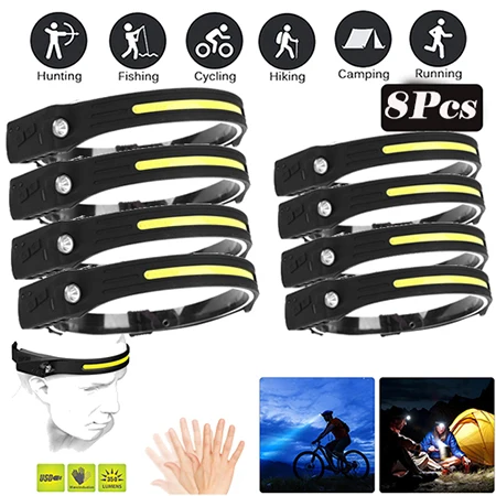 

Индукционный налобный фонарь COB светодиодный налобный фонарь со встроенной батареей флэш-светильник USB Перезаряжаемый фонарь 5 светильник ...