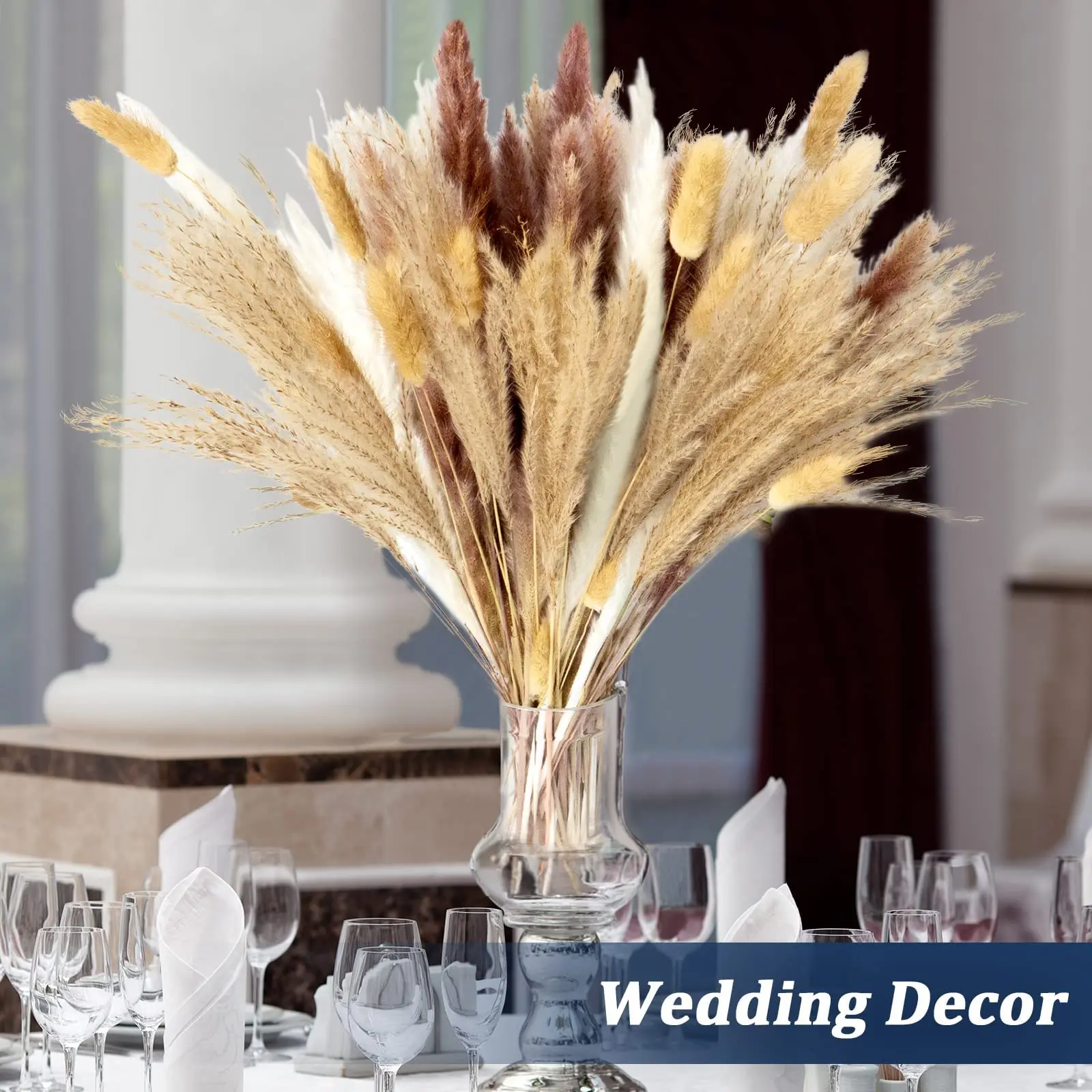 

Dried Bunny Tail Grass Natural Pampas Plants for Wedding Party Arrangement Floral Boho Home Style Living Room Table Decoration