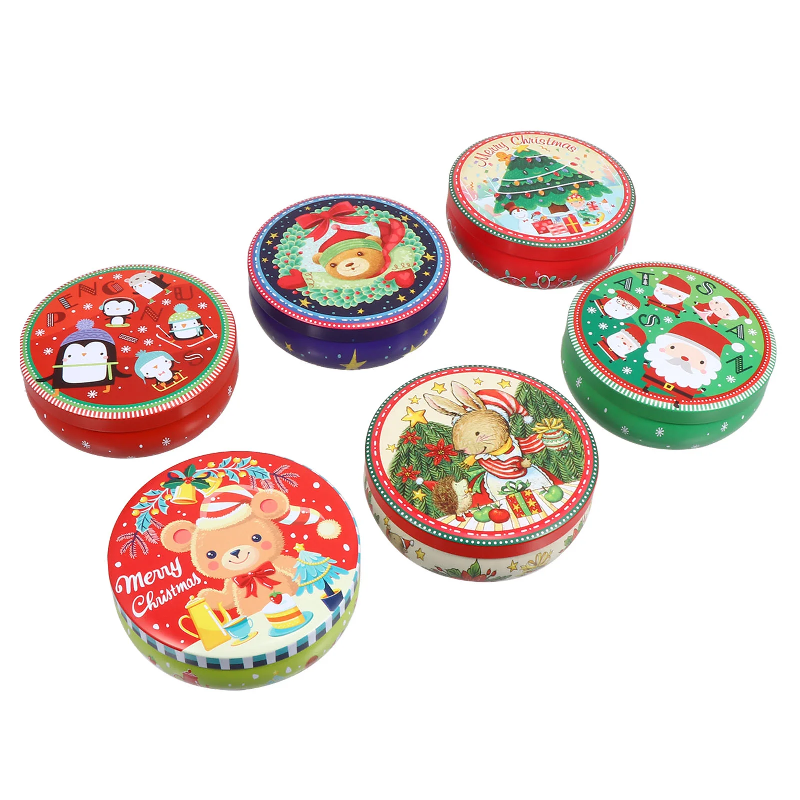 

Christmas Cookie Giftgiving Tins Candyboxes Containers Lids Storage Box Round Tin Xmas Metal Decorative Buffet Ornament Jars Lid