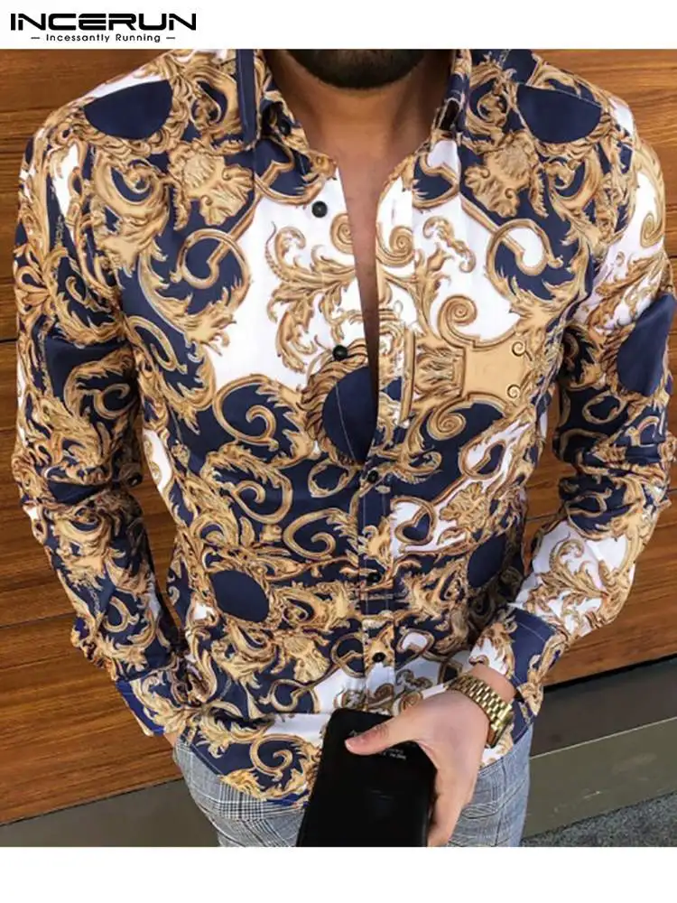 

Красивая хорошо облегающая Мужская блузка в деловом стиле, Мужская блузка с длинным рукавом и пуговицами, топы с принтом, 2022