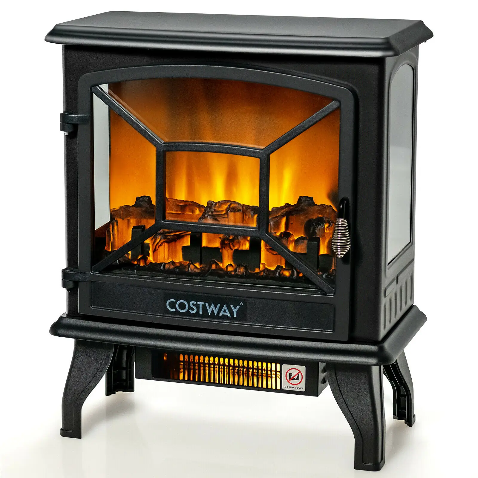 

20" Freestanding Electric Fireplace Heater Stove W/ Realistic Flame Effect 1400W FP10058US-BK