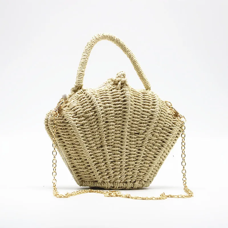 

2022 Summer Women Handbags The New Paper Drum Bags For Women Shoulder Hand Made Straw Bags Shell Handbags Women Bags Designer