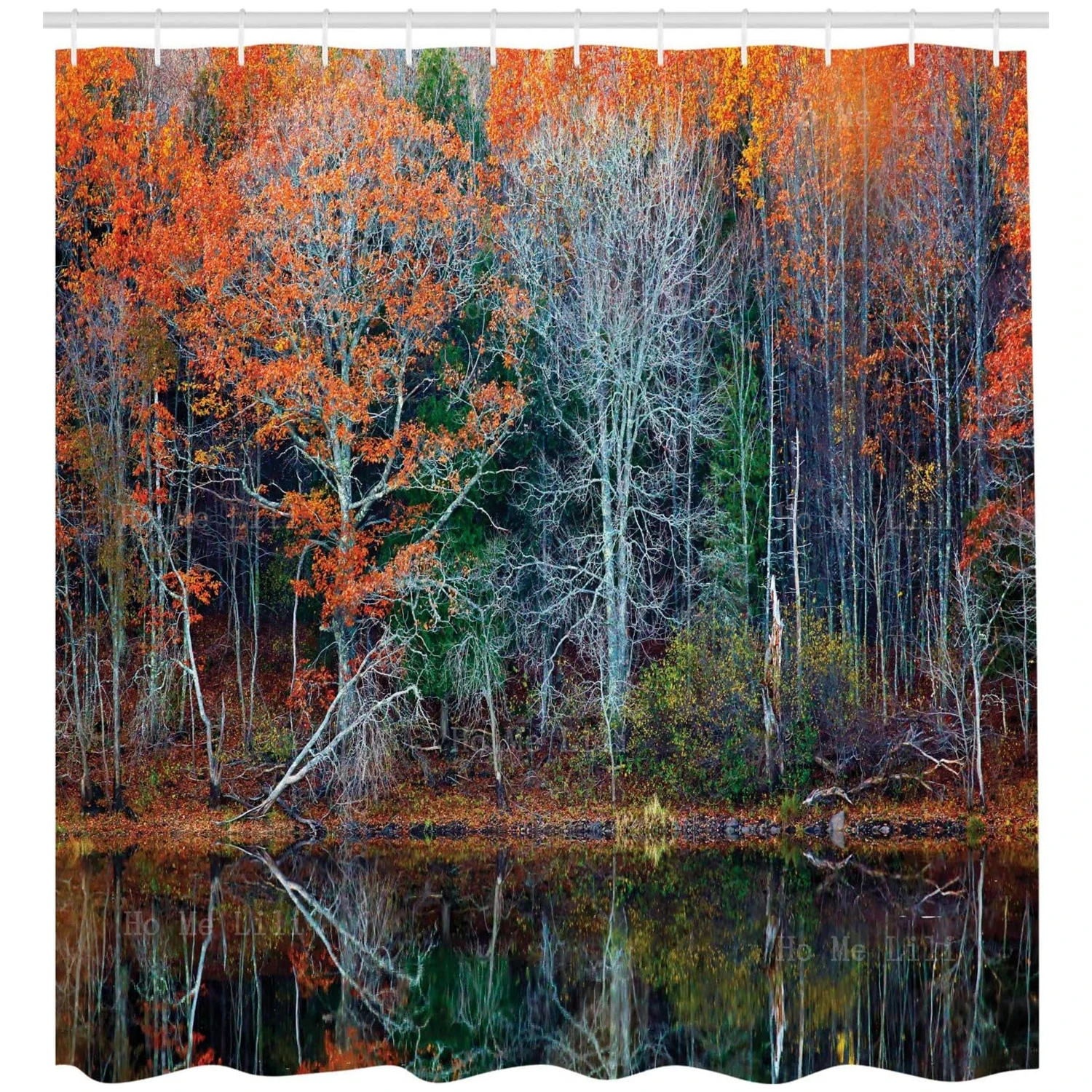 

Leaves Forest With Tree Reflections Over The Lake Rural Forest Scenic Nature Concept Shower Curtain Bathroom Decor