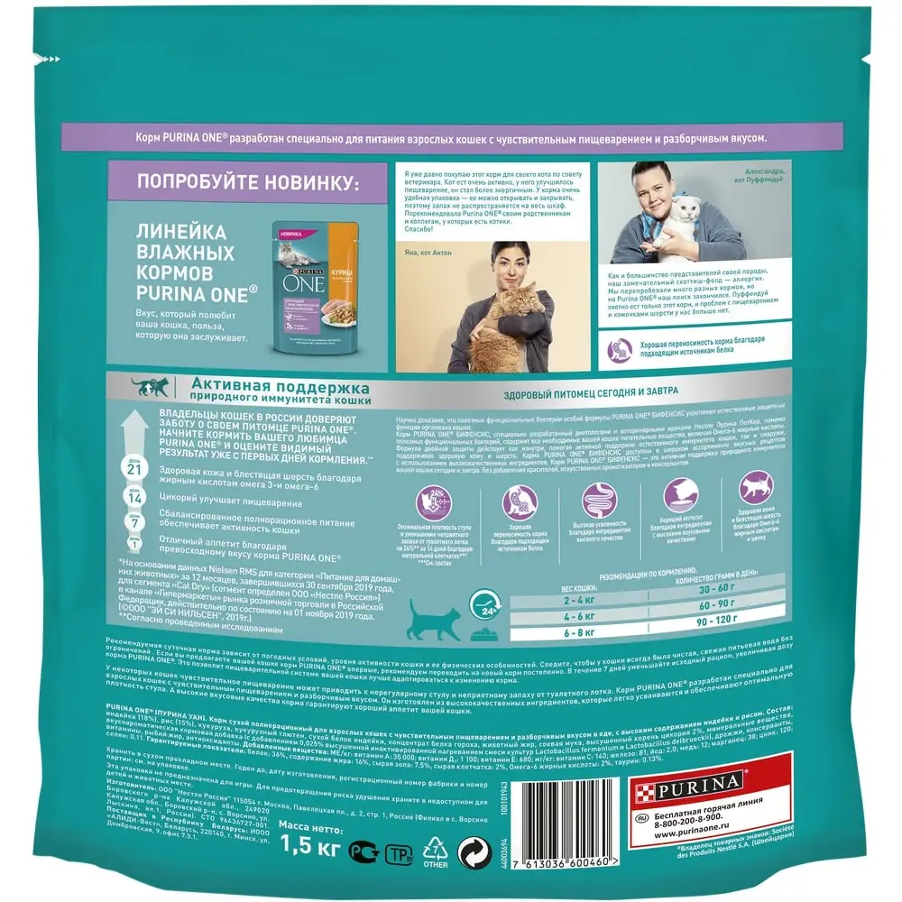 Сухой корм Purina ONE для кошек с чувствительным пищеварением индейкой и рисом Пакет 1