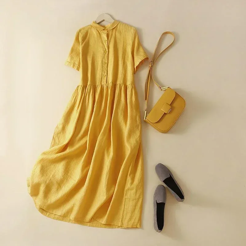 Женское летнее однотонное Повседневное платье-пуловер с коротким рукавом