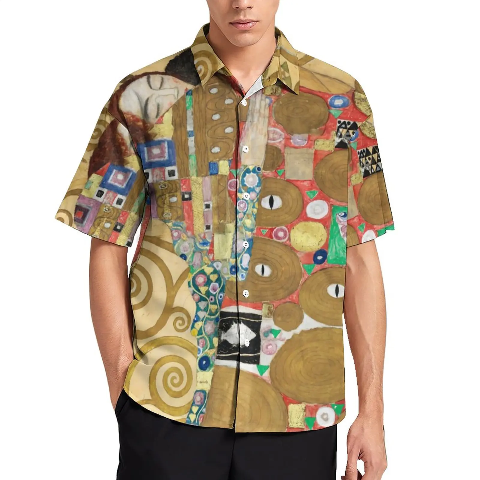 

Свободная Мужская пляжная рубашка Gustav Klimt, повседневные летние рубашки с коротким рукавом и рисунком в винтажном стиле