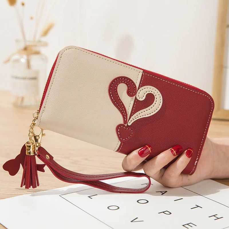 

2022 New Women's Heart Multi-function Wallet Money Bag Lady Long Pu Leather Zipper Clutch Bag Wallet Card Holder Female Purse