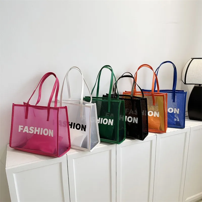 

Summer Transparent Handheld Bag Women Fashion Jelly Mother Child Bag Foreign Style Tote Bag Versatile One Shoulder Large Bag