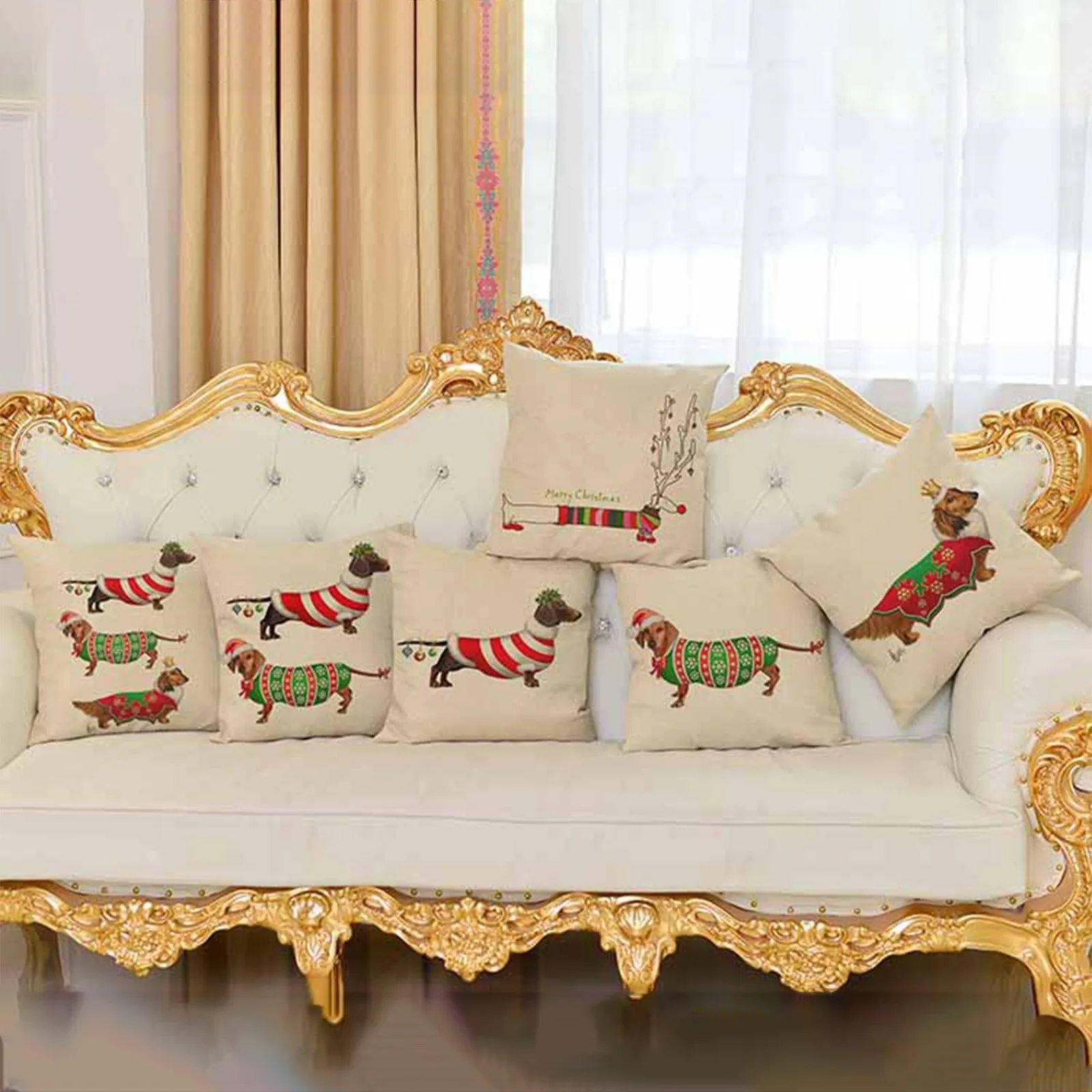 

1 шт. Рождественский чехол для подушки с собакой, рождественский подарок, квадратный чехол для подушки, домашняя мебель, подходит для украше...