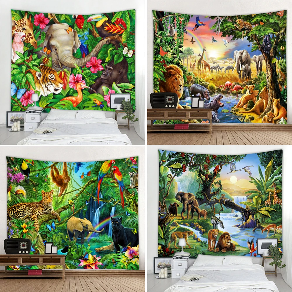 

Animalworld Tapestry Tiger Lion Elephant Wall Hanging Tapestries Cover Beach Towel Throw Blanket Picnic Yoga Mat Home Decoration