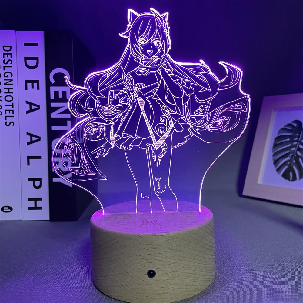 

Популярная игра Genshin ударный акриловый 3D иллюзия светодиодный ночсветильник Keqing фигурка домашний Декор Спальни 16RGB изменение касания детск...
