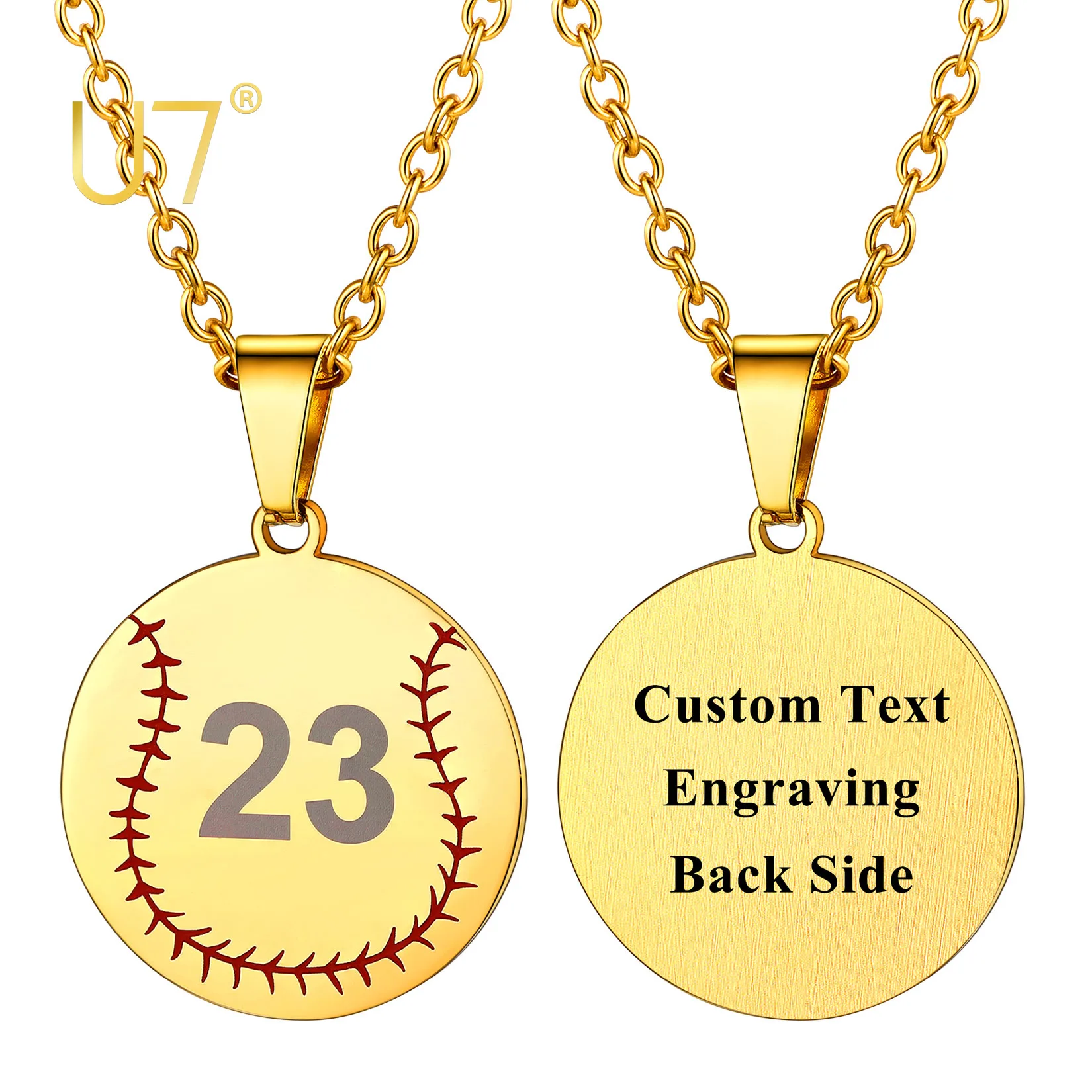 

U7 Baseball Ball Necklace Laser Engraving Custom Any Number Stainless Steel Cool Sports Jewelry Athlete Personalized Gift