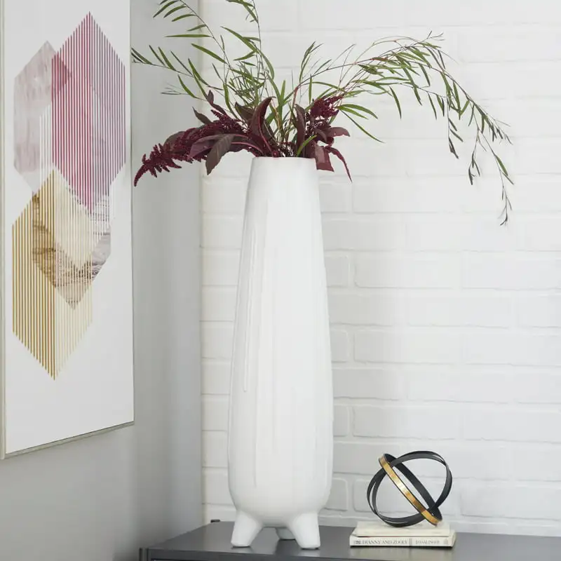 

26" Handmade White Ceramic Vase with Feet for Plants Table Decoration