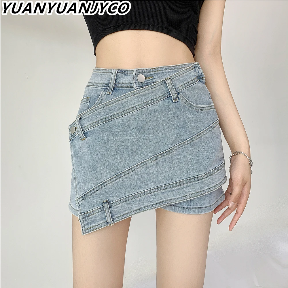 

YUANYUANJYCO Korean Fashion Streetwear High Waisted Cotton Denim Shorts Skirts Women Summer Patchwork Ladies Jean Short Bottoms