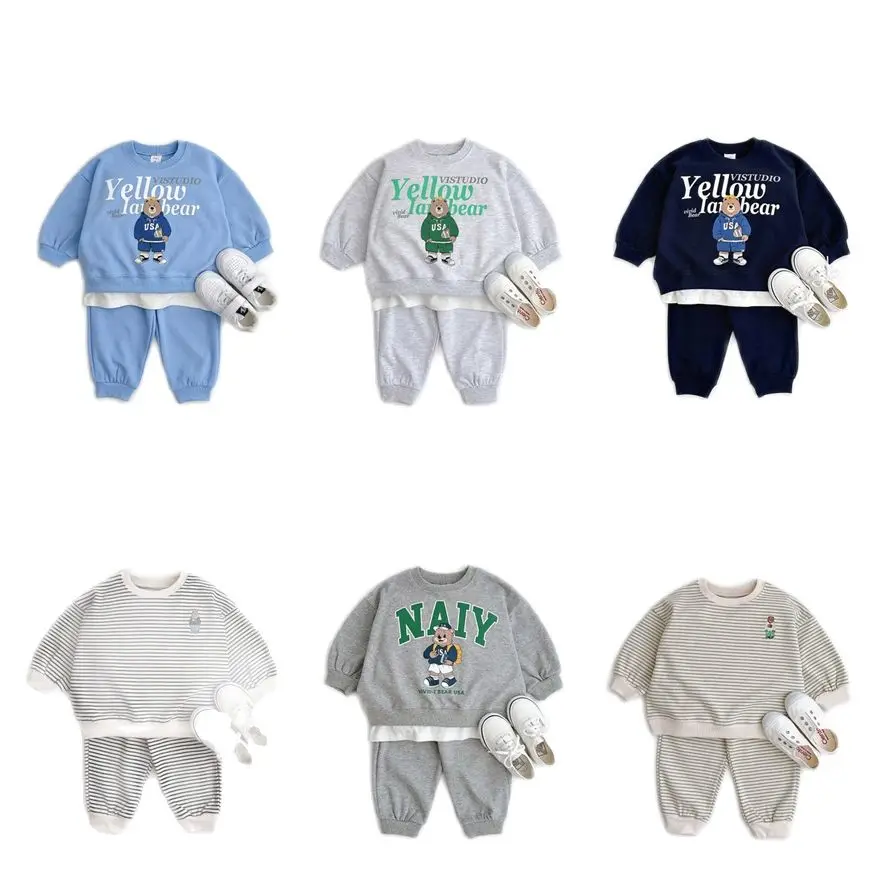 

Kids Boys Clothes Outfit Set 2023 Autumn New Korean Baby Girls Cartoon Bear Sweater Two Piece Set Casual Sweatshirts Pants Set