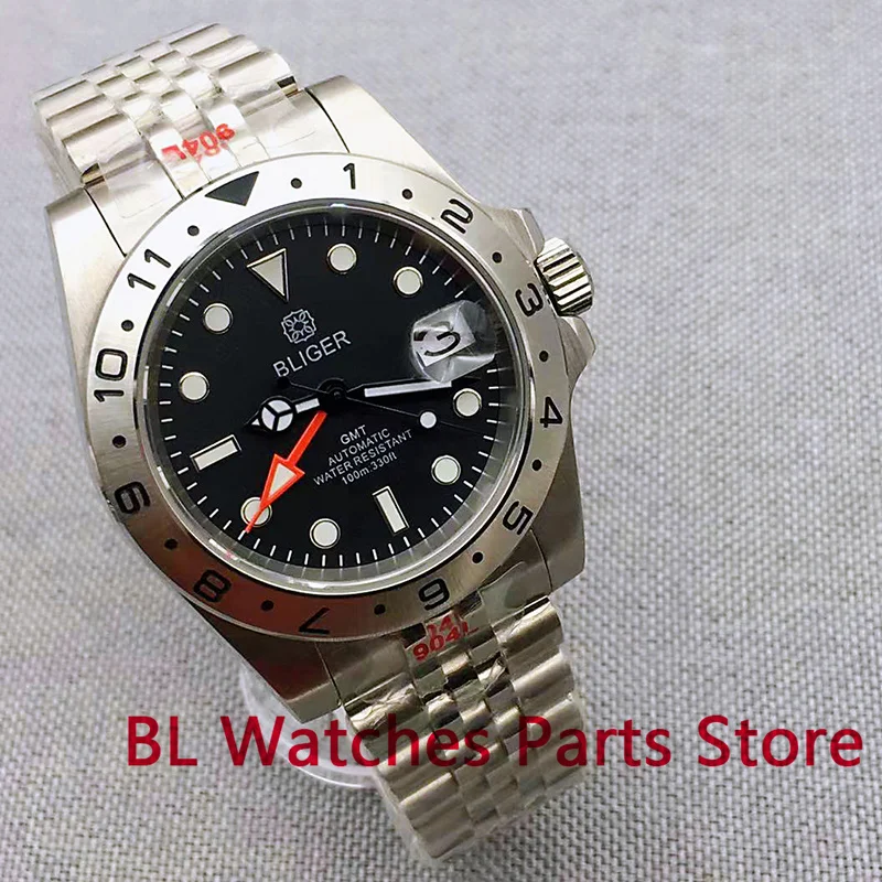Мужские автоматические часы BLIGER NH34A(GMT) DG3804(GMT) с серебристым циферблатом 40 мм/43 мм