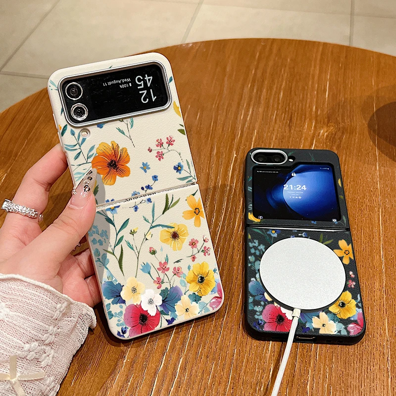 Чехол с желтыми цветами и растениями для Samsung Galaxy Z Flip6 Flip5 Flip4 Flip3 магнитный чехол