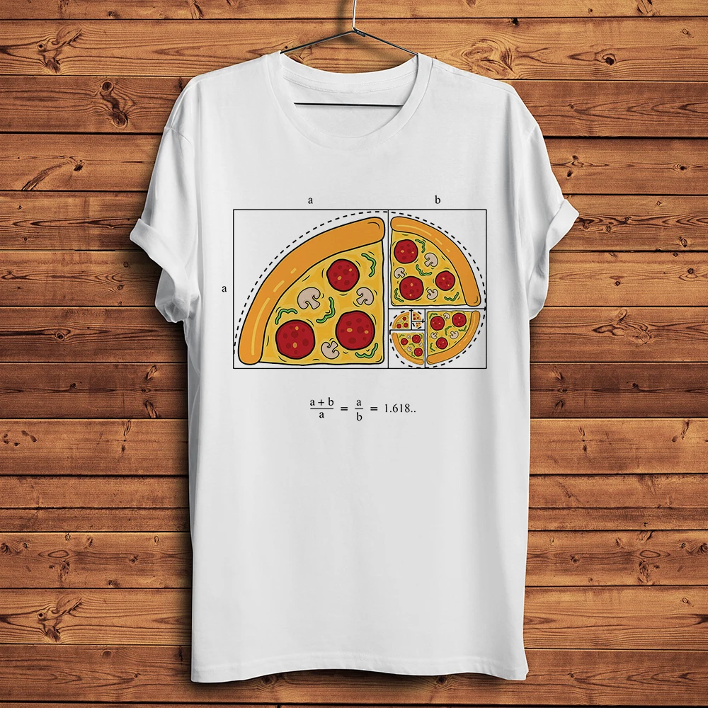 Забавная Мужская футболка Fibonacci с принтом золотых корочек и пиццы белая