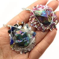round colorful crystal pendant 40x52mm crushed shell winding fashion charm jewelry making diy necklace earrings accessories 1pcs