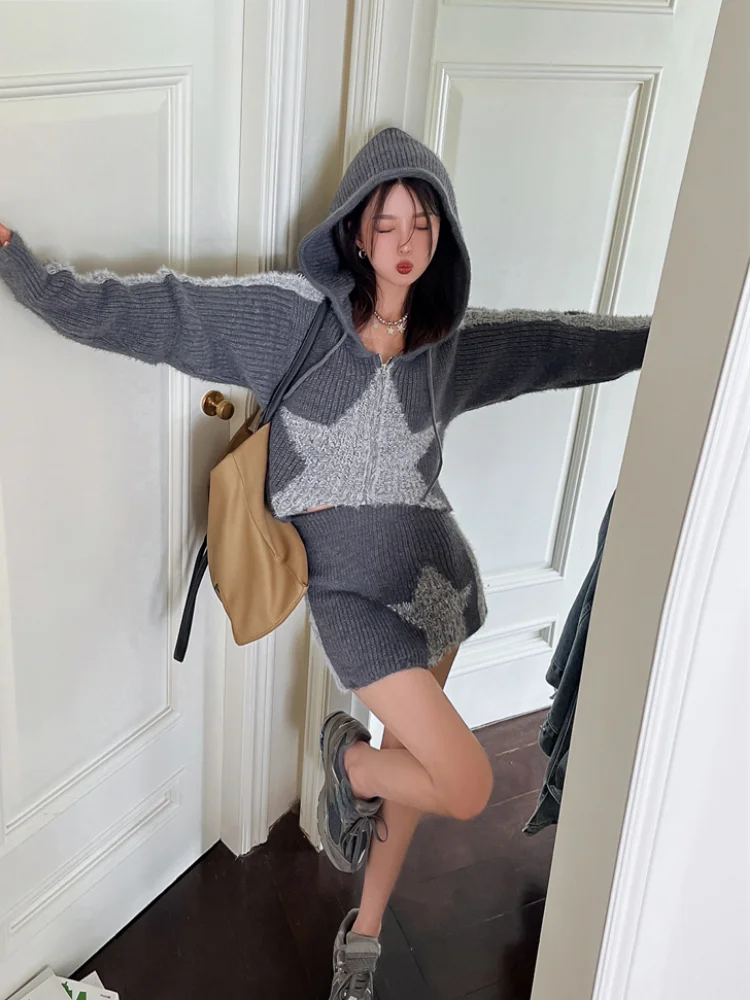 Женский винтажный укороченный свитер Y2K кардиган на молнии осенняя куртка с