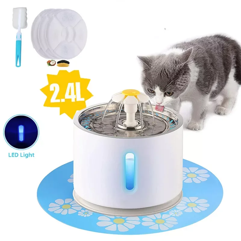 

2023NEW Pet Cat Fountain 2.4L Drinking Window LED Automatic Dog Cat Water Drinking Bowl EU Plug USB Pet Drinking Dispenser with