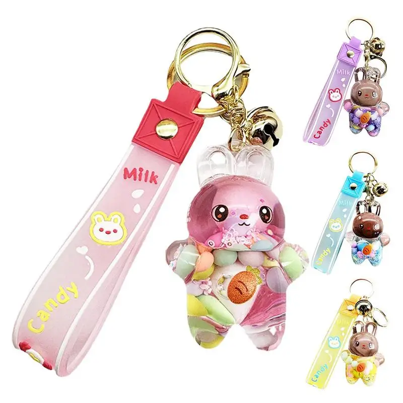 

Cartoon Jelly Bean Rabbit Key Chain Creative Rabbit Women Bag Pendant Bulldog Rabbit Resin Keyring Accessories For Automobiles