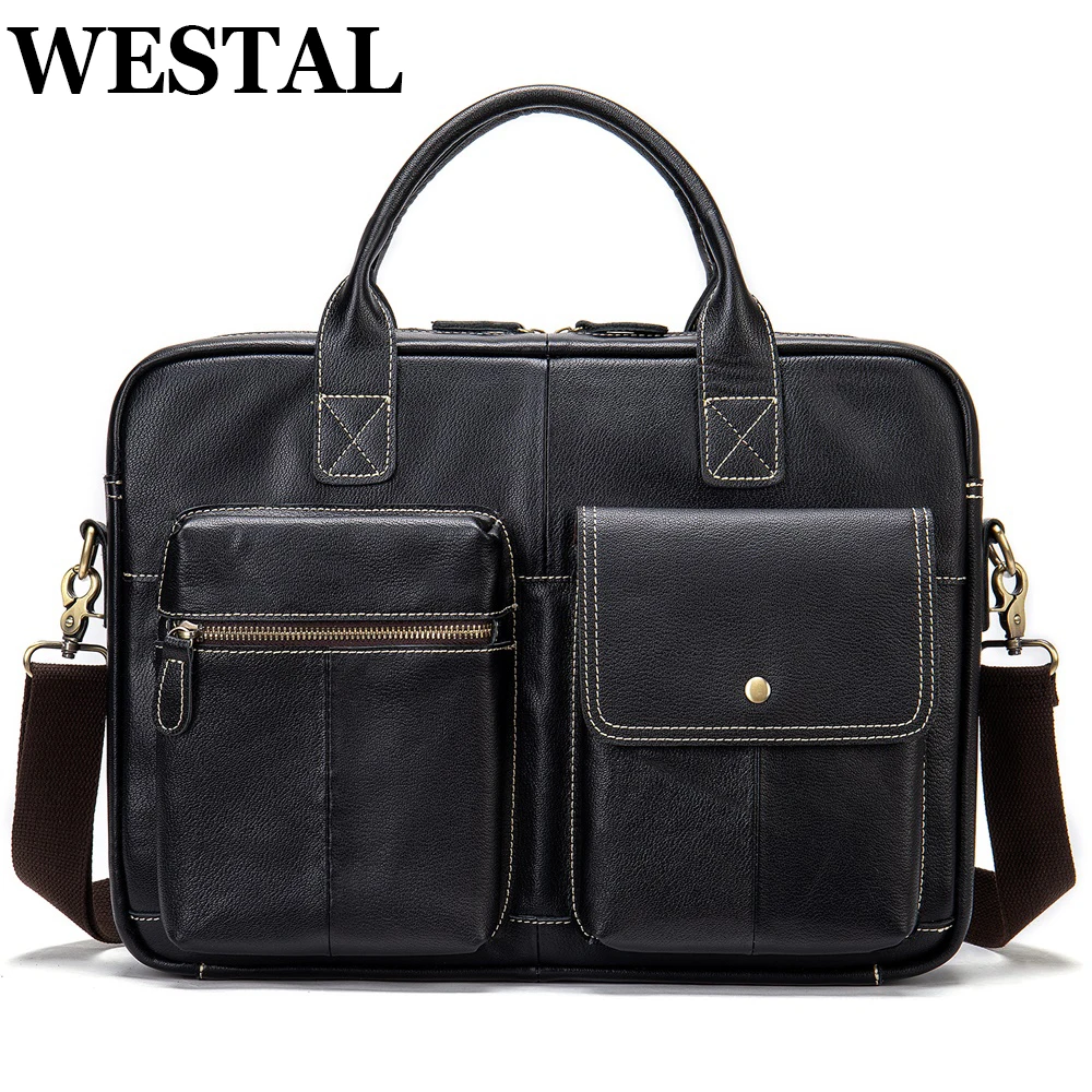 

WESTAL Men's Genuine Leather 15 Inch Laptop Bag Retro Designer Document Office Bags Handbag Briefcase Notebook A4 Totes Business