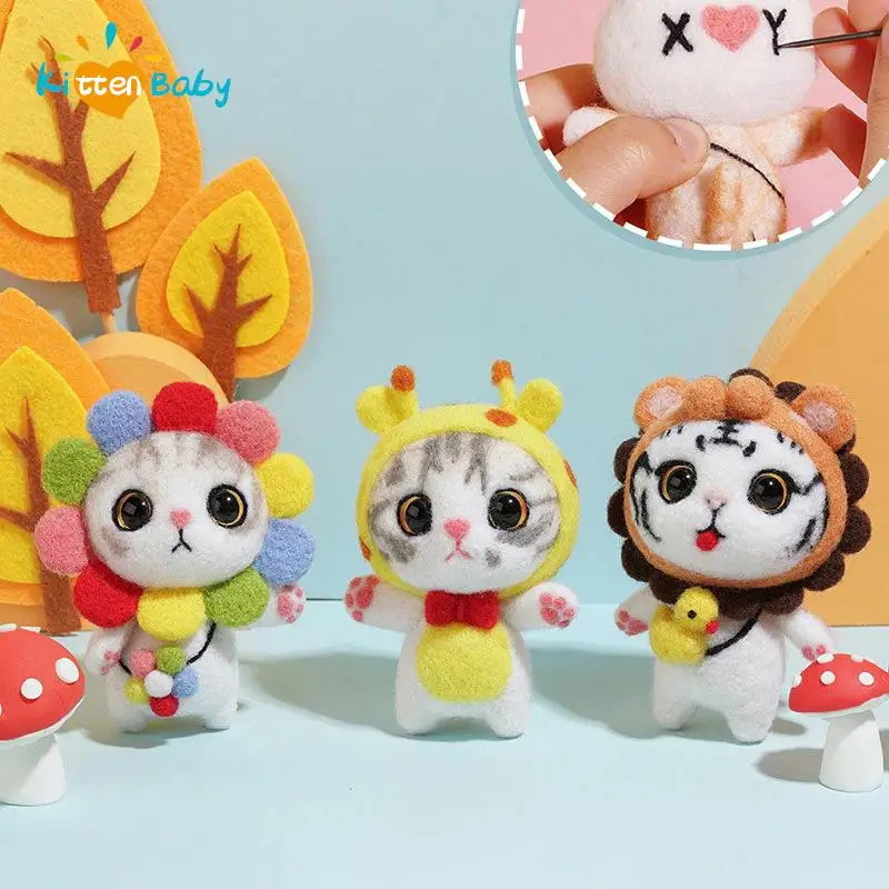 

Cute Cat Animal DIY Wool Felt Kit Unfinished Wool Felting Needle Material Package Handmade Craft Poked Set Doll Toy for Beginner