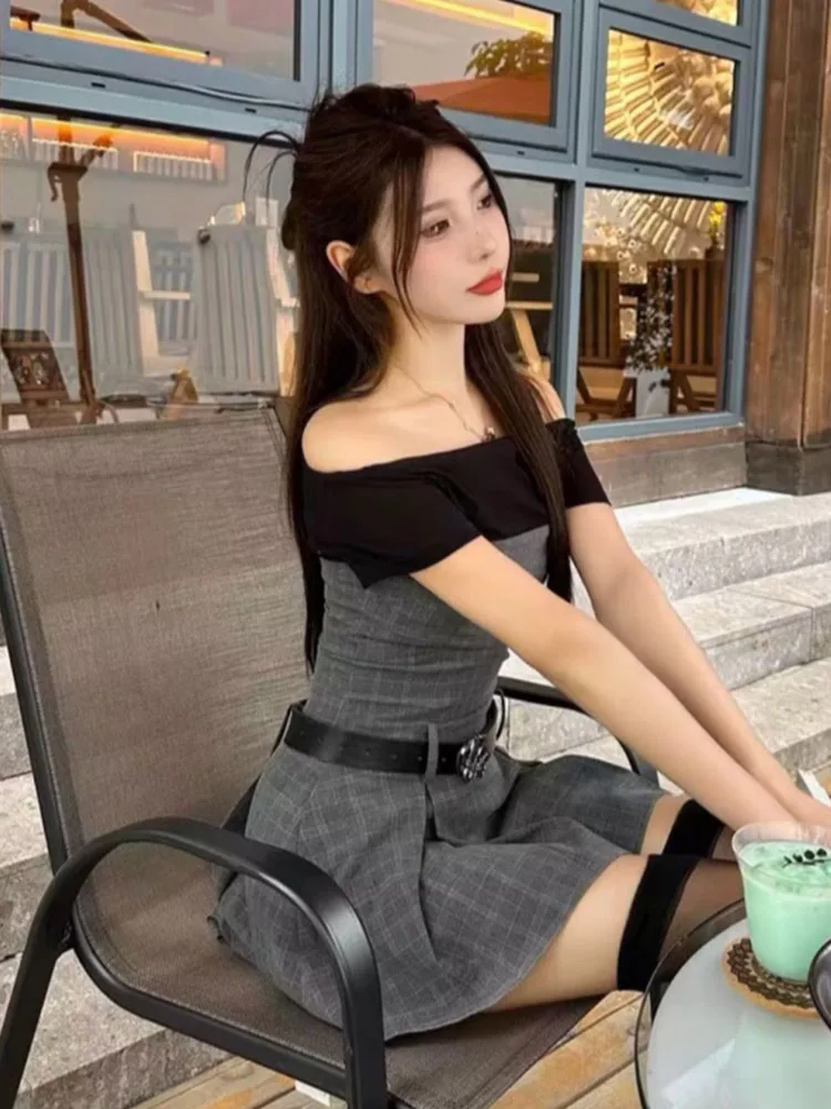 Новый дизайн элегантные цельнокроеные платья имитация двух предметов женское