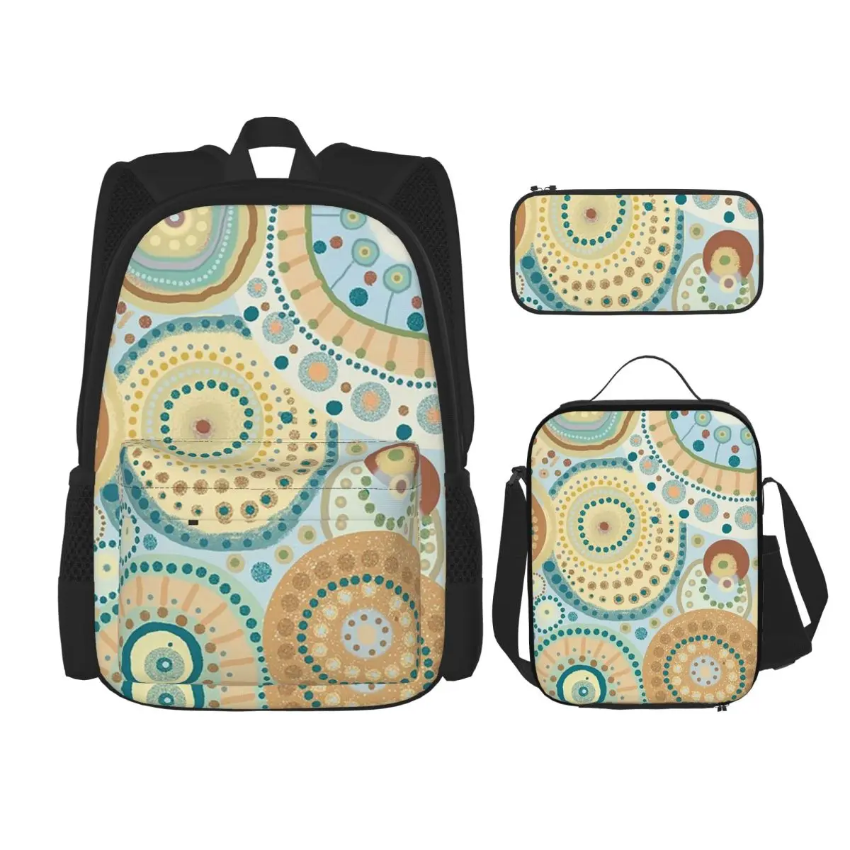 Фото Рюкзаки Desigual Mandala в натуральных тонах, детские сумки для книг, школьные ранцы, сумка для обеда, сумка для ручек, набор из трех предметов №1