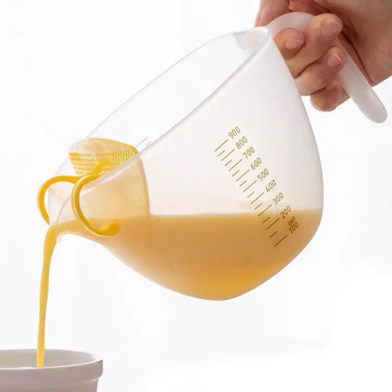 

Scale Measuring Cup Mix Bowl With Filter Plate 900ML Kitchen Egg Liquid Remove Gluten Bowl With Accurate Scale Dense Filter