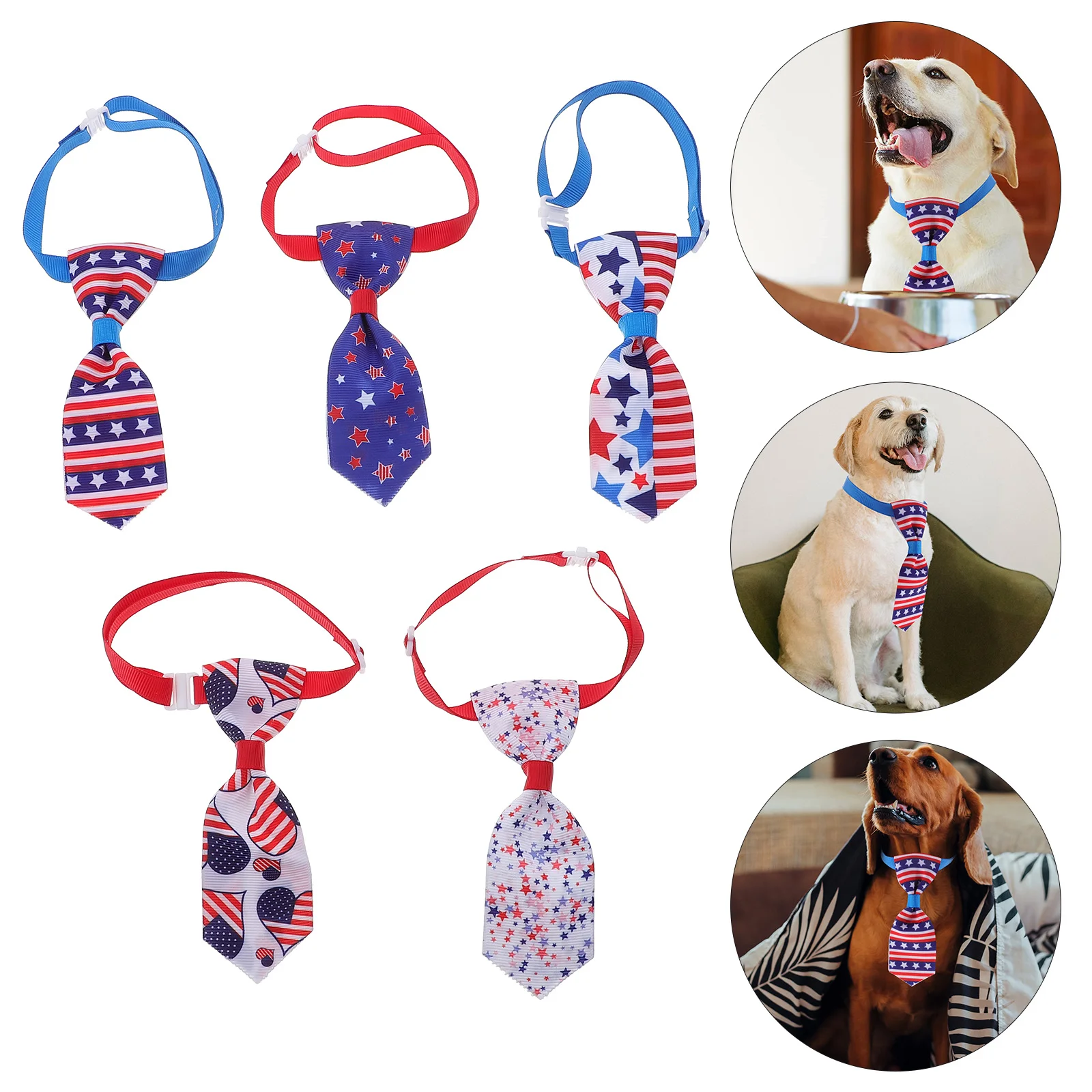 

5Pcs Dog Ties Independence Day Patriotic Adjustable Cat Neckties Pet Apparel Accessories Dog Neckties