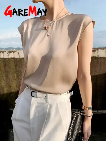 Women's Summer Blouse 2023  Short Sleeve Beautiful  Elegant Round Neck Silk Blouse Satin Top Tunic Korean Style Vintage Shirt