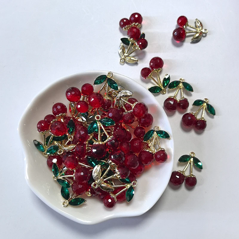 6 шт. стеклянные подвесок с вишней красный розовый цинковый сплав