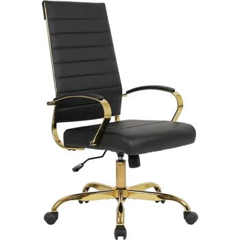 Home Office Chair High Back Executive Chair Ribbed PU Leather Computer Desk Chair with Armrests Soft Padded Adjustable Height