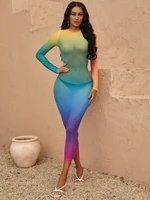 mock neck ombre print bodycon dress without panty