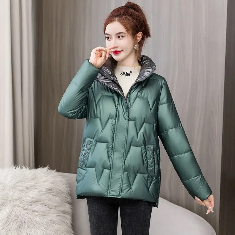 Winter Jacket Women Parkas Overcoat 2023 New Korean Short Glossy Down Cotton Jacket Parkas Female Casual Loose Outerwear