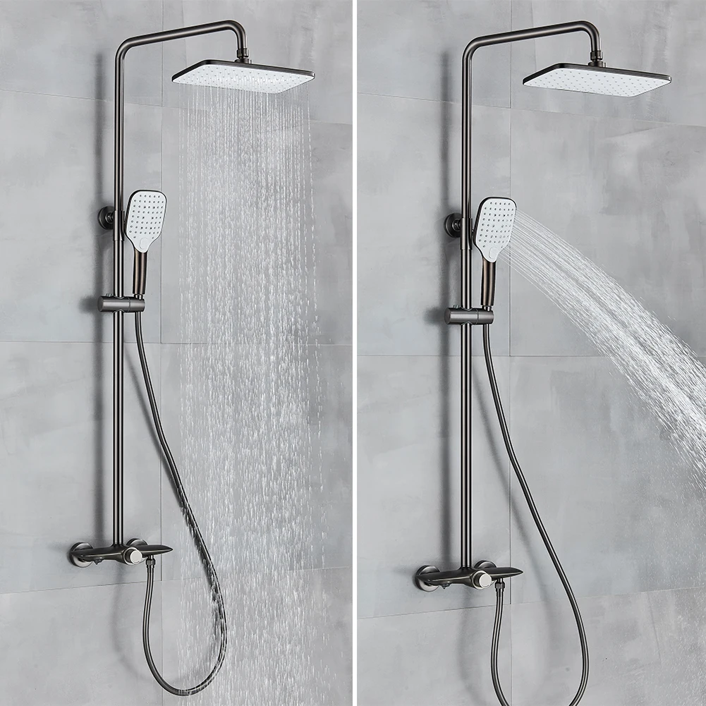 

Дождевые смесители для душа для ванной комнаты, черная и серая настенная Душевая система в комплекте со смесителем для ванной комнаты