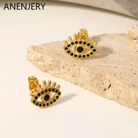 anenjery 316l stainless steel vintage black zircon eye stud earrings ethnic ladies earrings party jewelry gift
