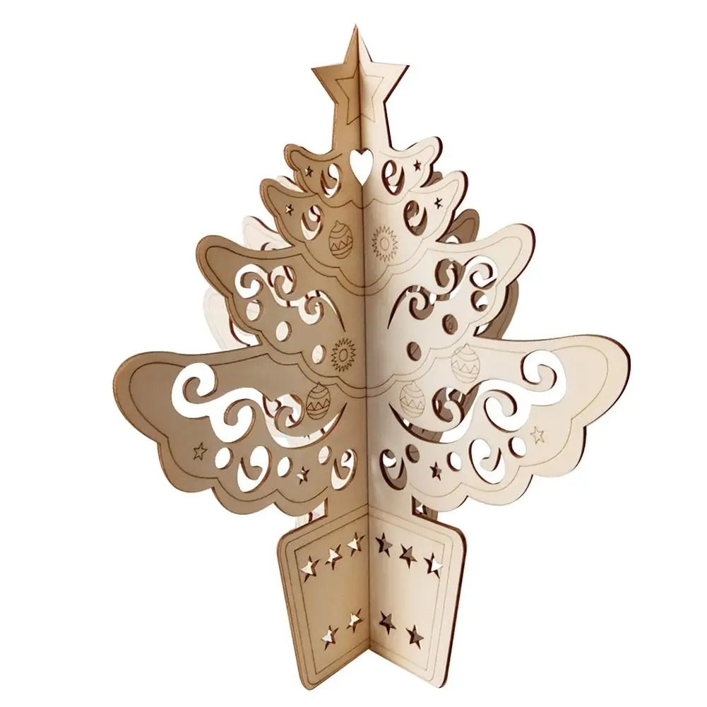 

3D Christmas Tree Ornaments Lovely Hollow Carved Wooden Crafts Home Party Festival Holiday Decorative Accessories
